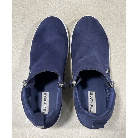 Steve Madden Silya Wedgie High Top Blue Suede Sneaker Women’s 9.5 Side Zippers - Picture 4 of 11